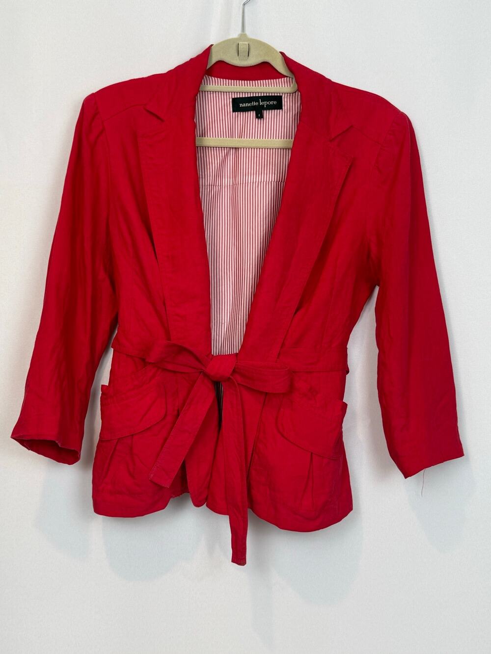 Nanette‎ Lepore Red Linen Belted Jacket Size 8